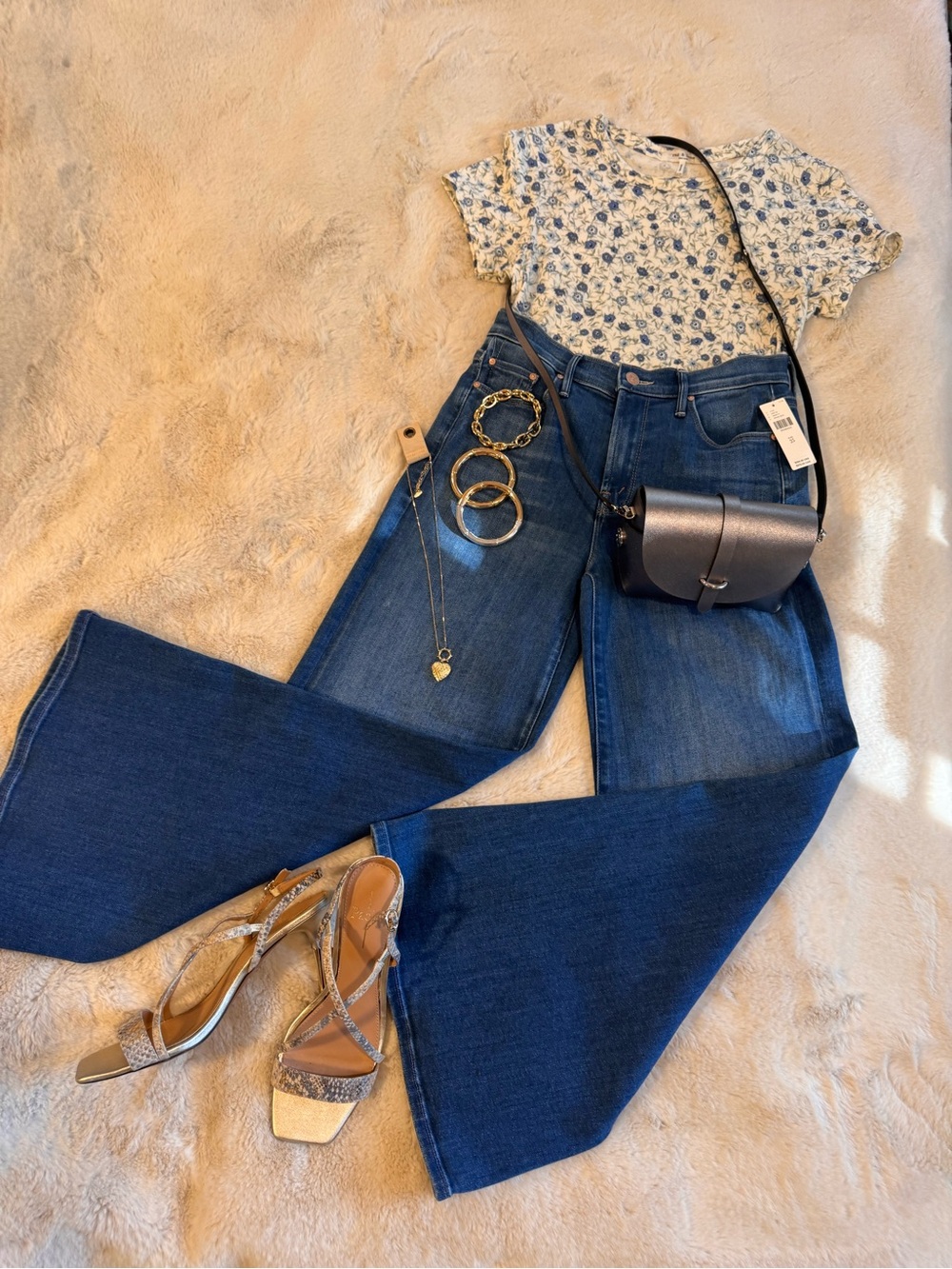 rag & bone Cream Tee with Blue Floral Print